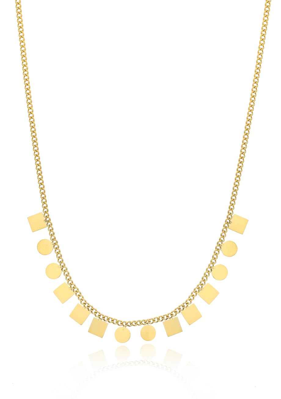 Gold Square Round Stamp Kolye 