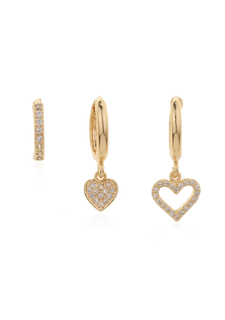 Gold Three Hearts Küpe 