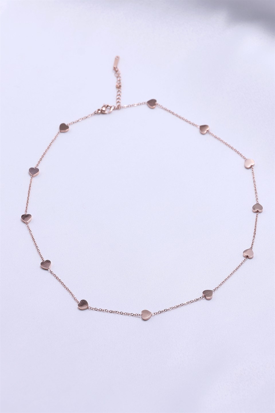 Rose Renkli Minimal Kalp Motifli Çelik Kolye