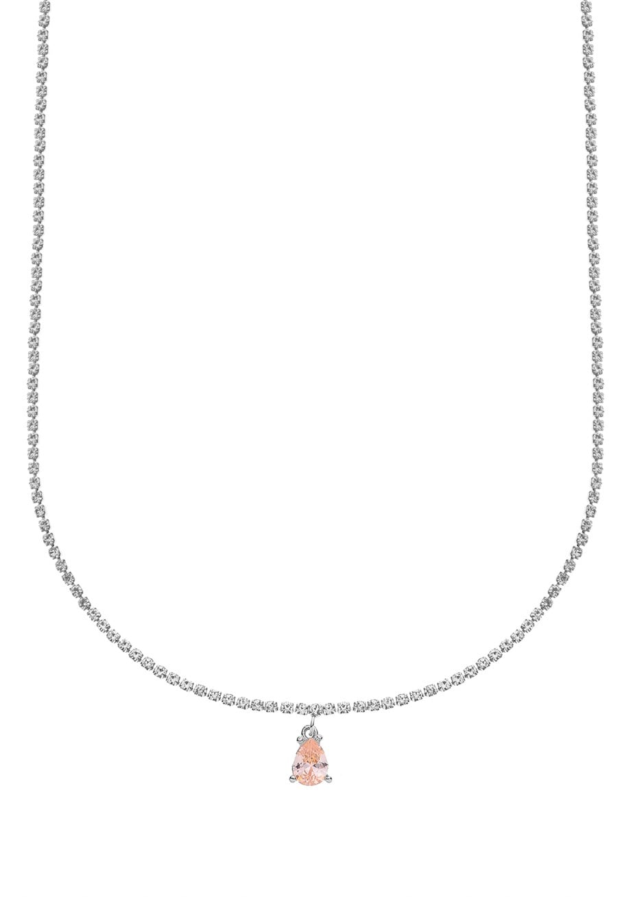 Silver Drop Stone Su Yolu Kolye / 70 cm 