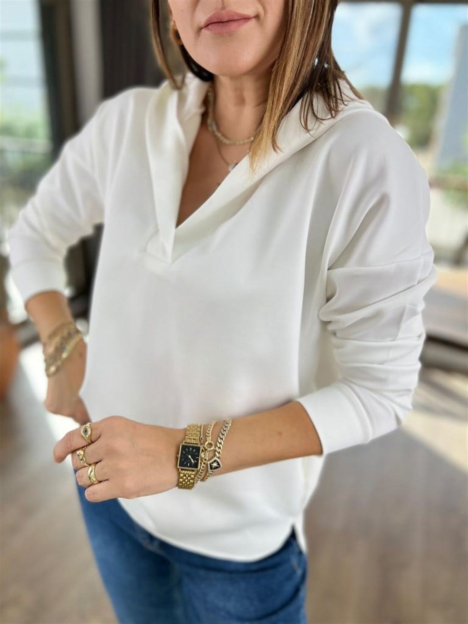 1. Sınıf Kalite Kapüşonlu Tasarım Scuba Sweat Beyaz