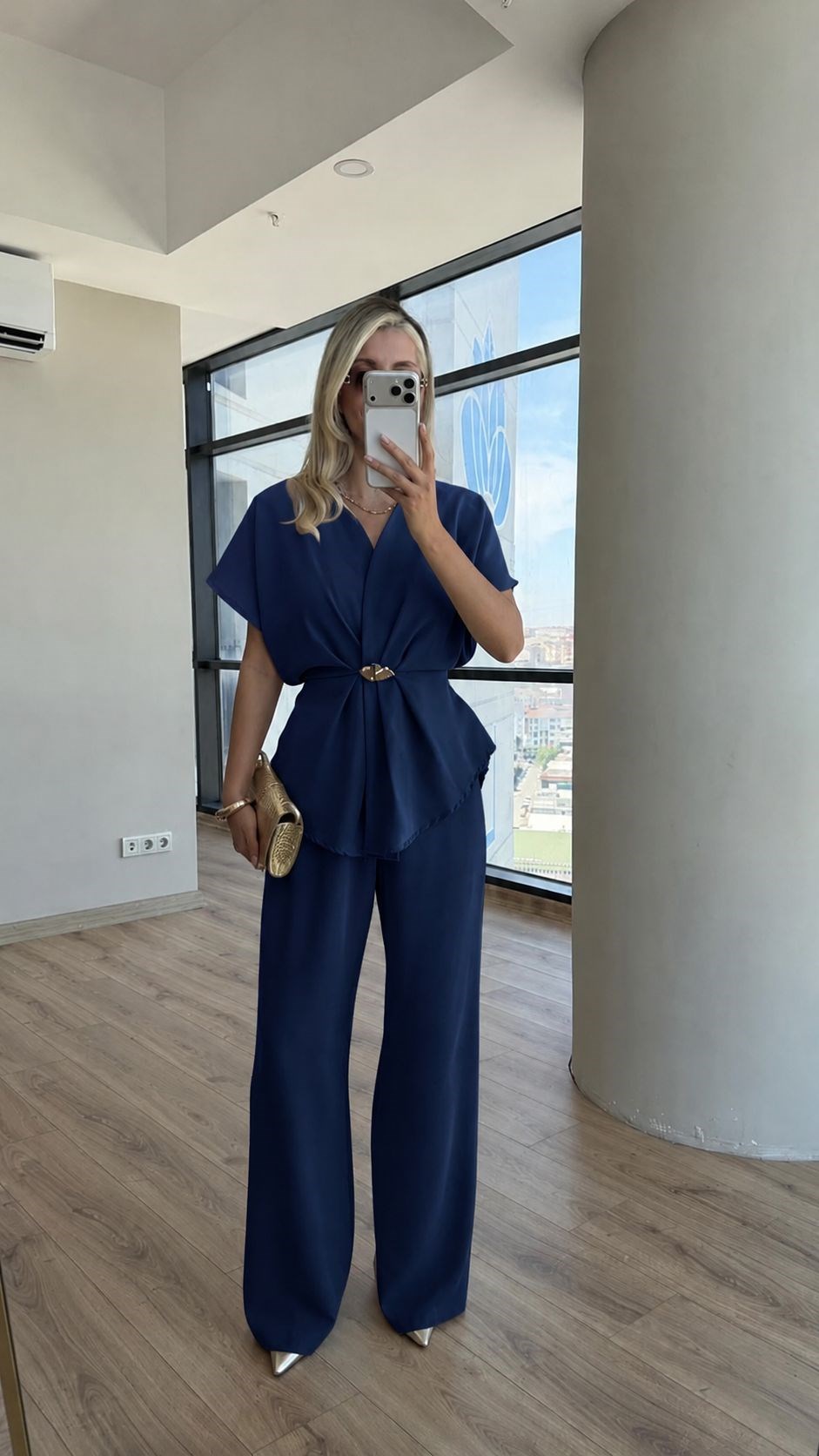 Miora Kuşaklı Bel Detaylı Şık Takım Lacivert