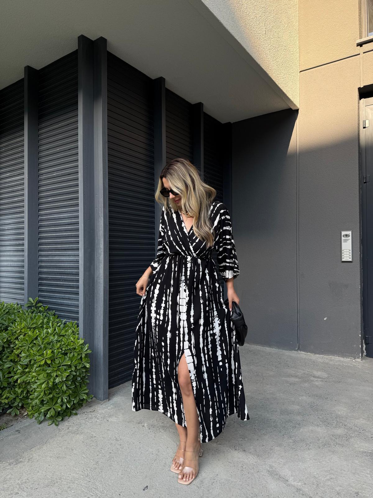 Zenya Rölyef Desen Elbise Siyah