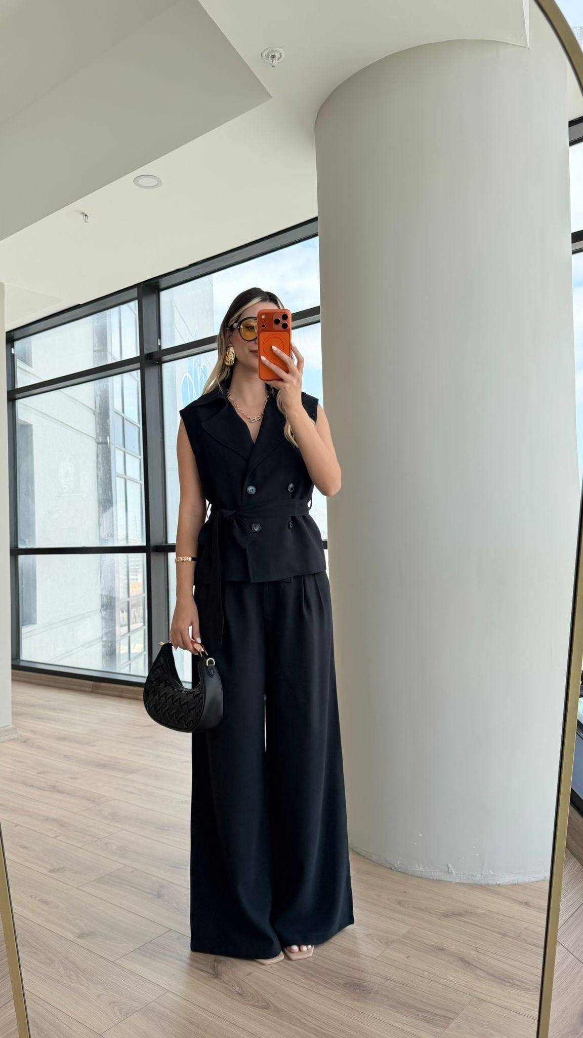 4 Düğme Bel Bağcıklı Viral Takım Siyah