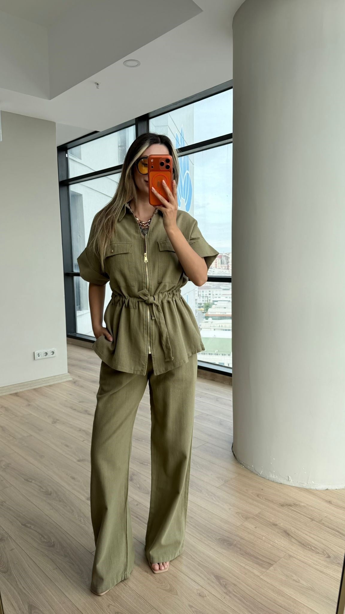 Haki Fermuarlı Kuşaklı Premium Takım
