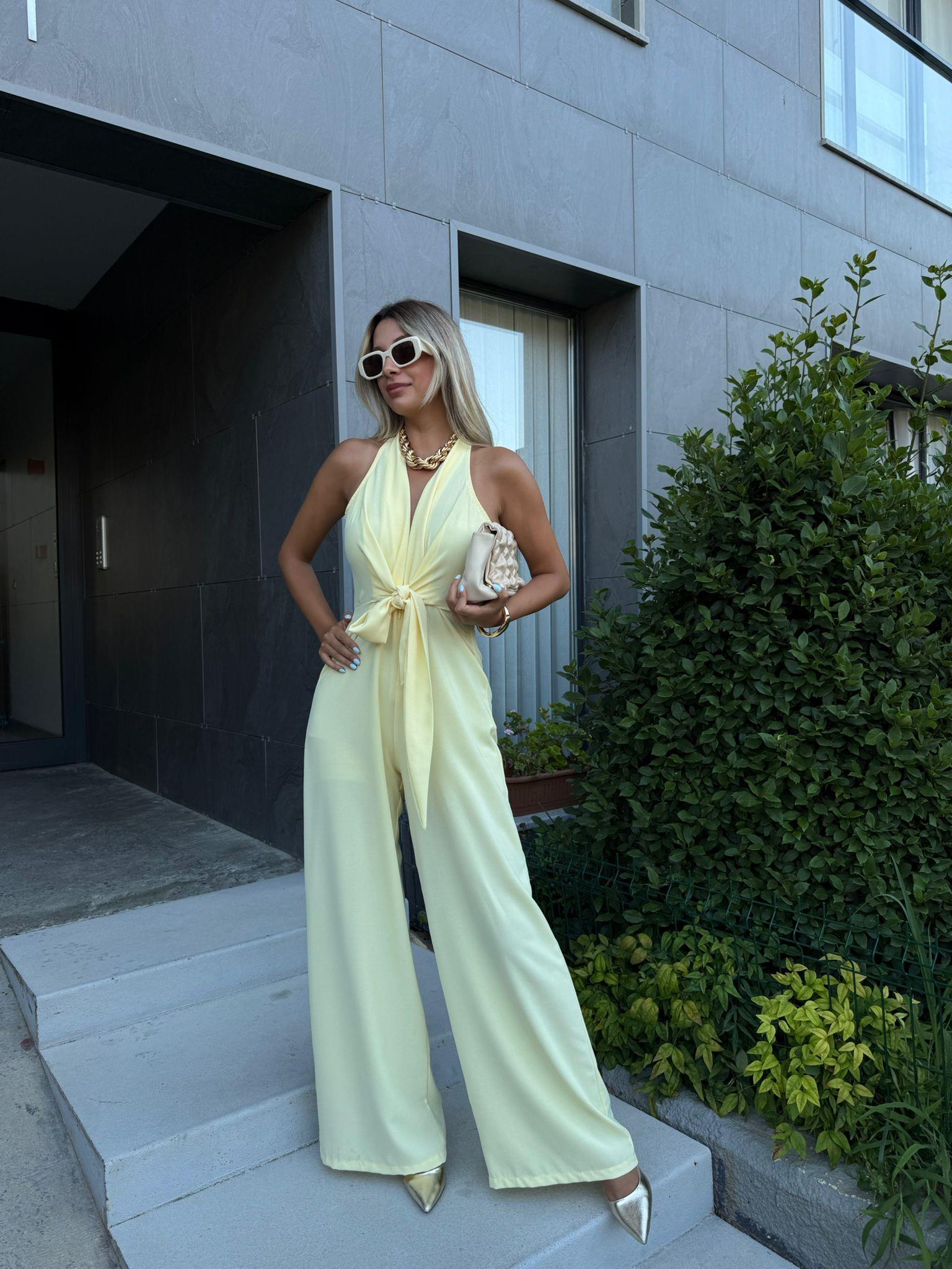 Göğüs Bağlamalı Sarı Tulum