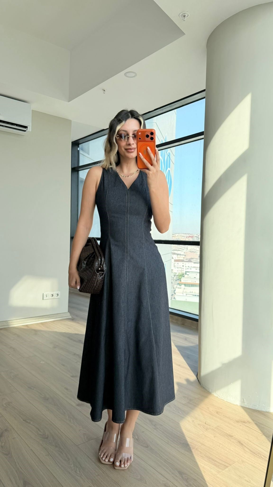 Odette Soft Denim V Yaka Elbise