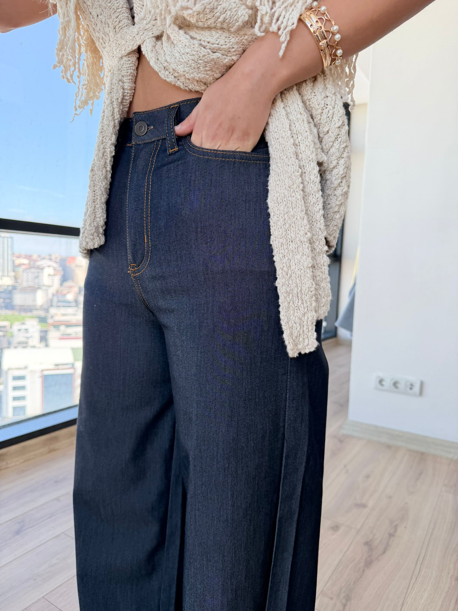 Koyu Yıkama Yüksek Bel Straight Jean Pantolon