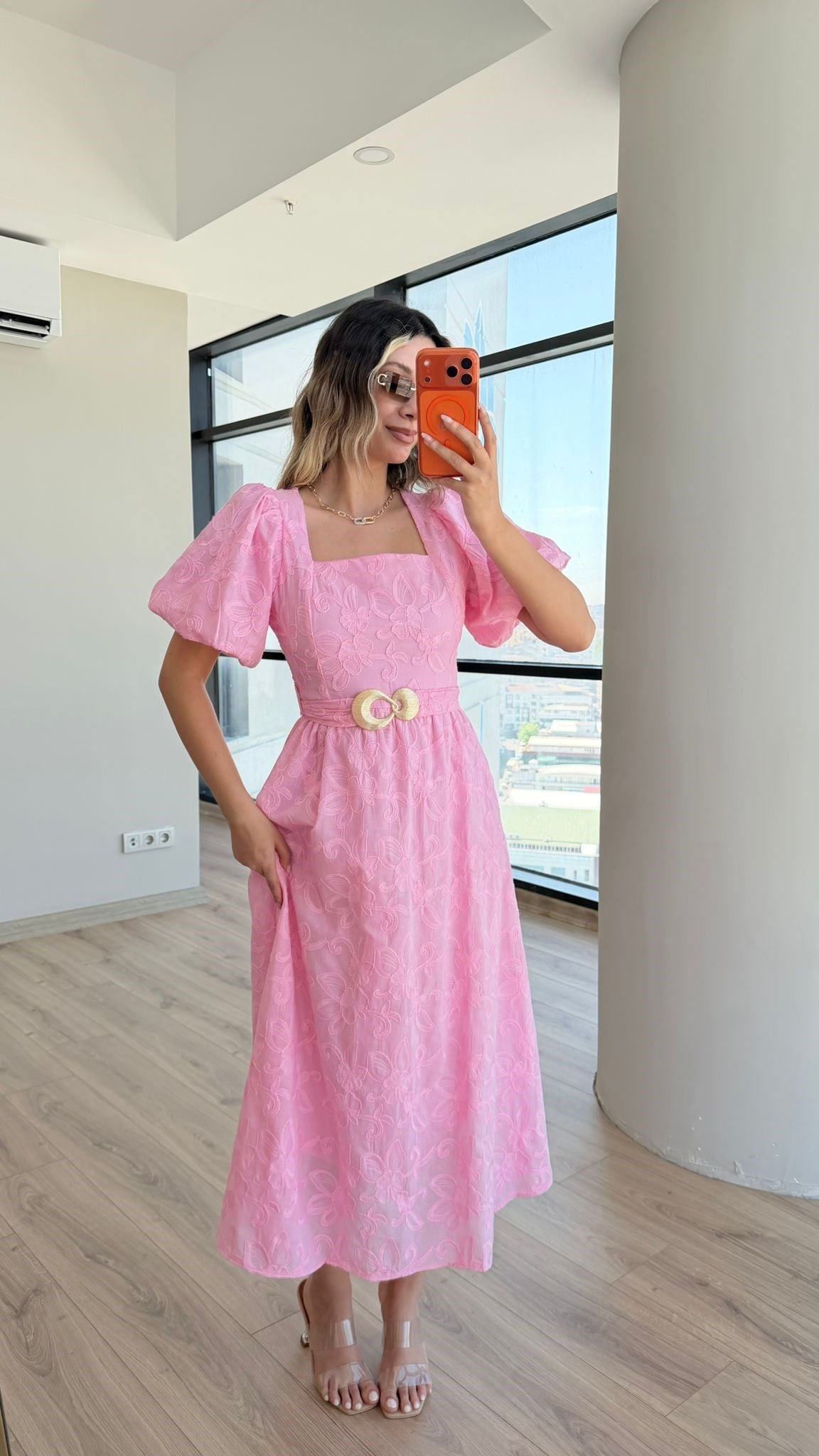 Tokalı Fisto Elbise Pembe