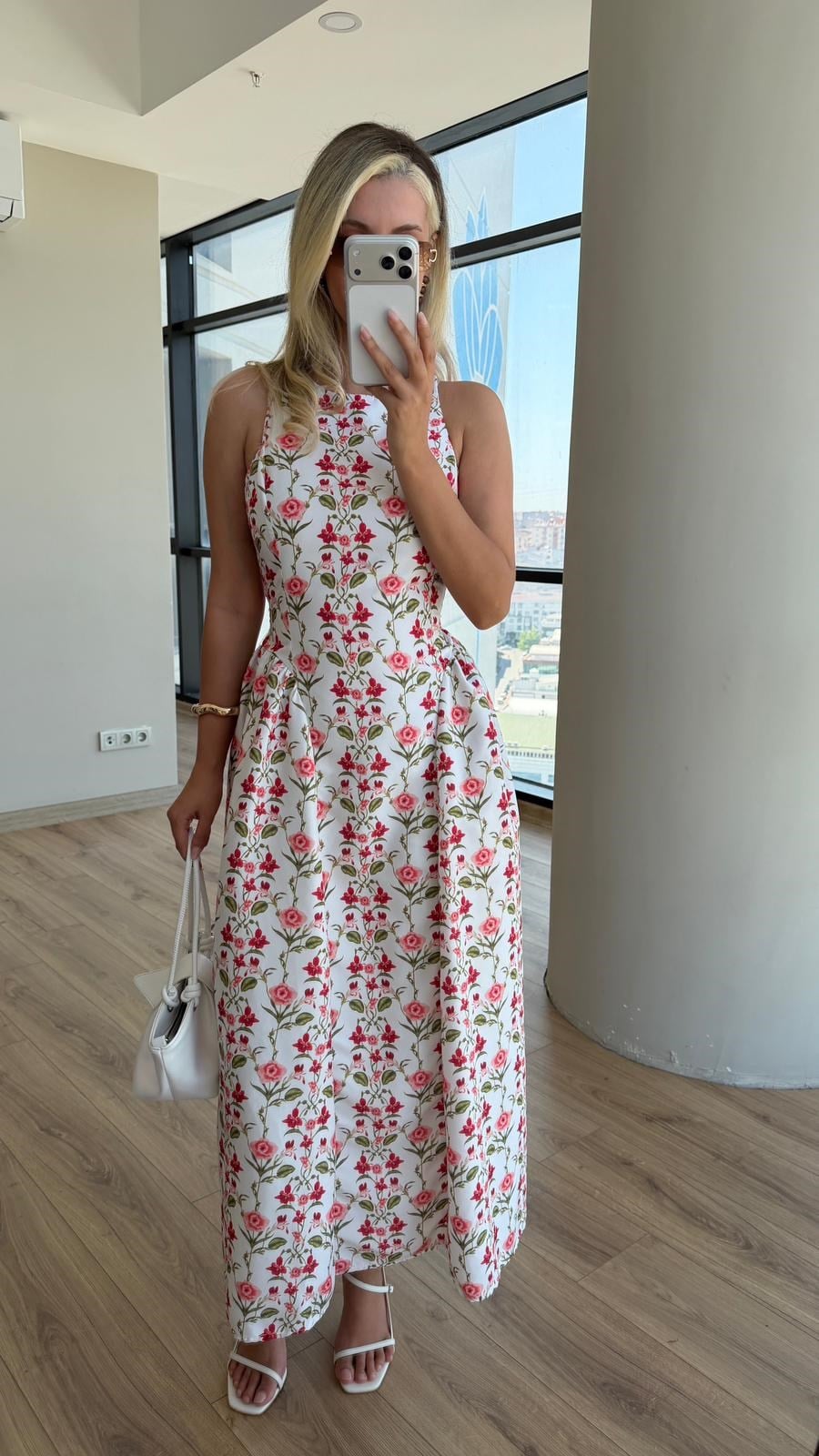 Garden Pembe Çiçekli Midi Elbise 