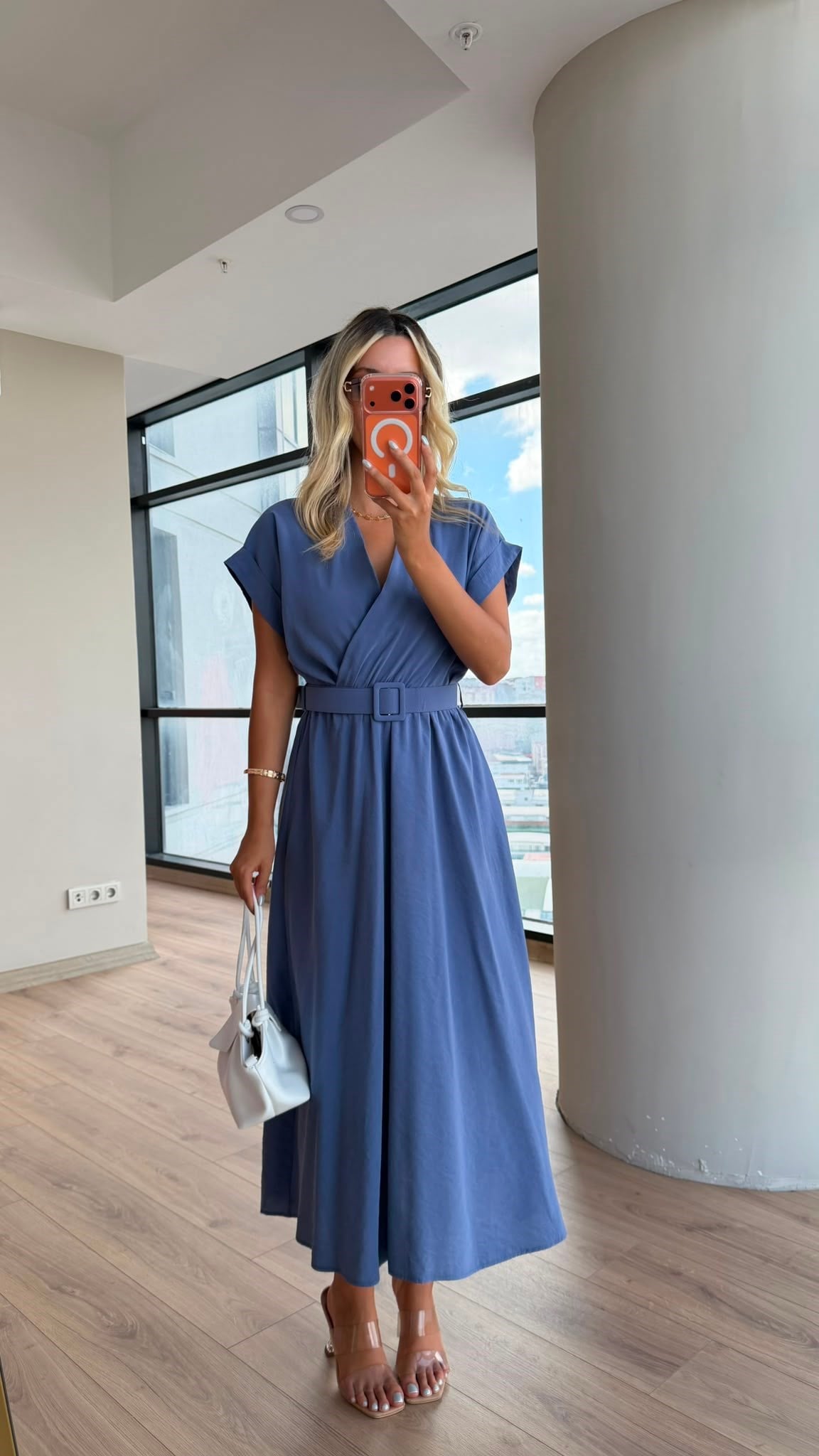Lola Double Kol Kemerli Astarlı Elbise Menekşe Moru
