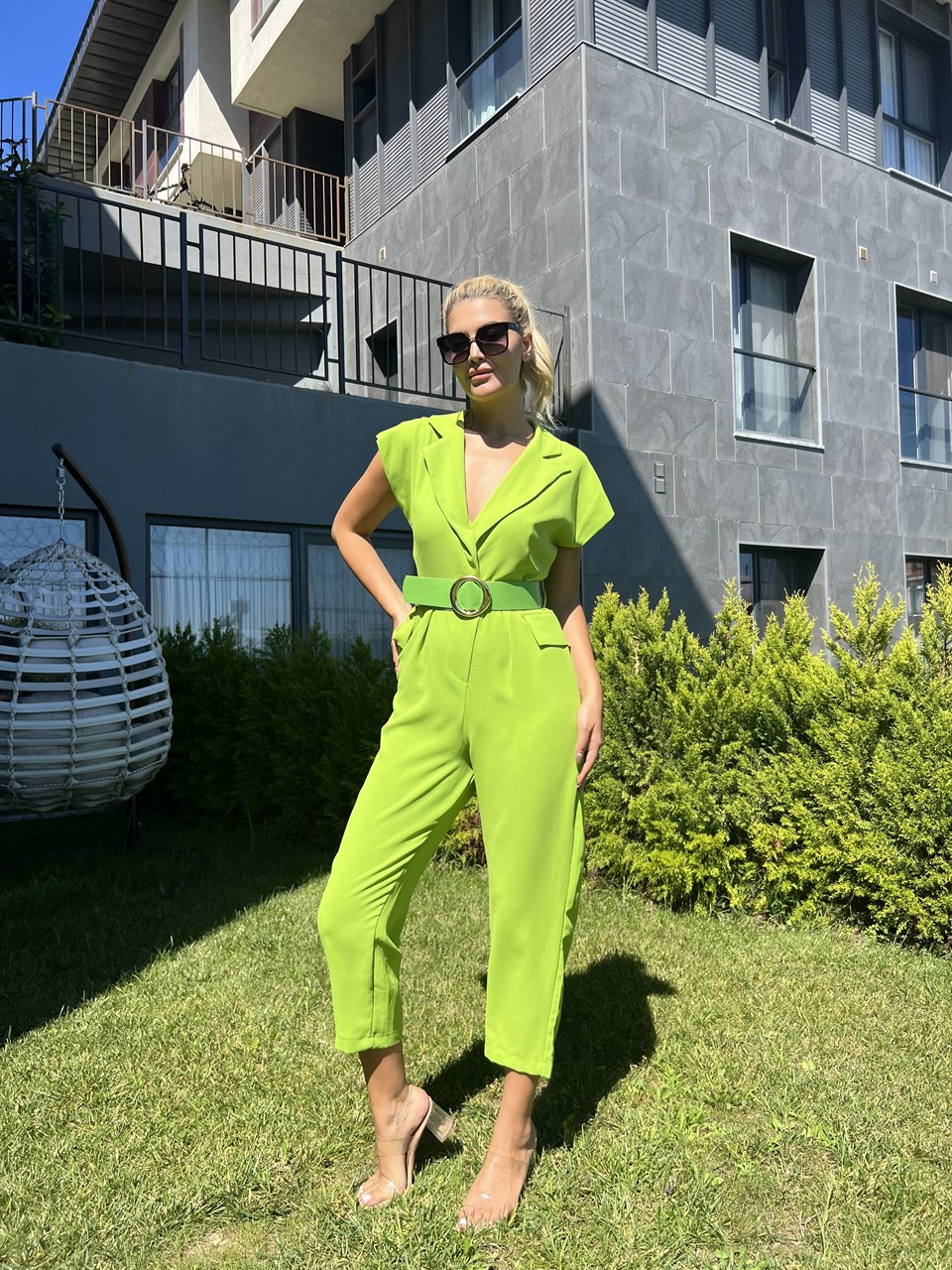 Addison Kemerli Yeşil Tulum