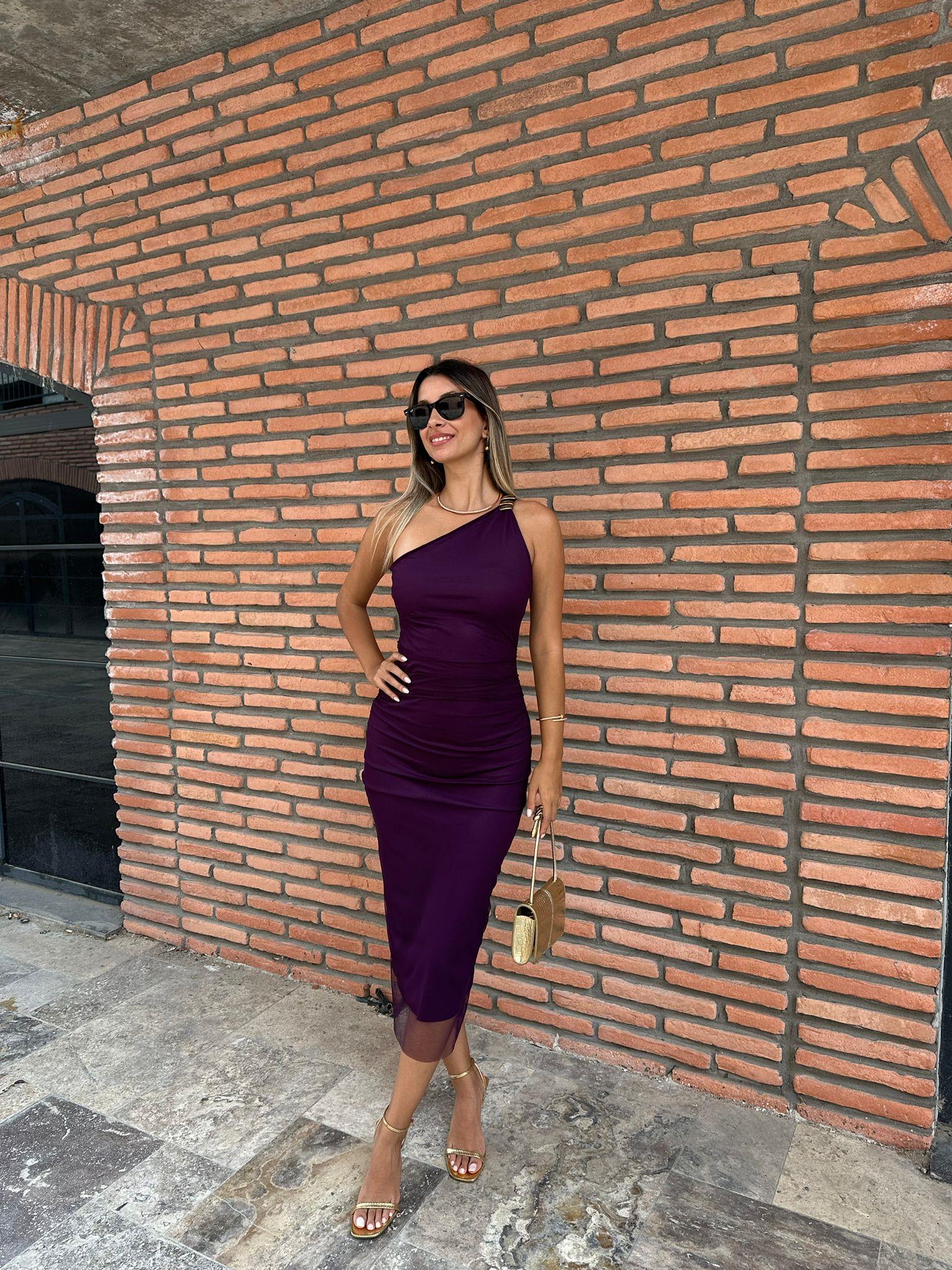 Aleza Tek Kol Mor Tül Elbise  0706211104