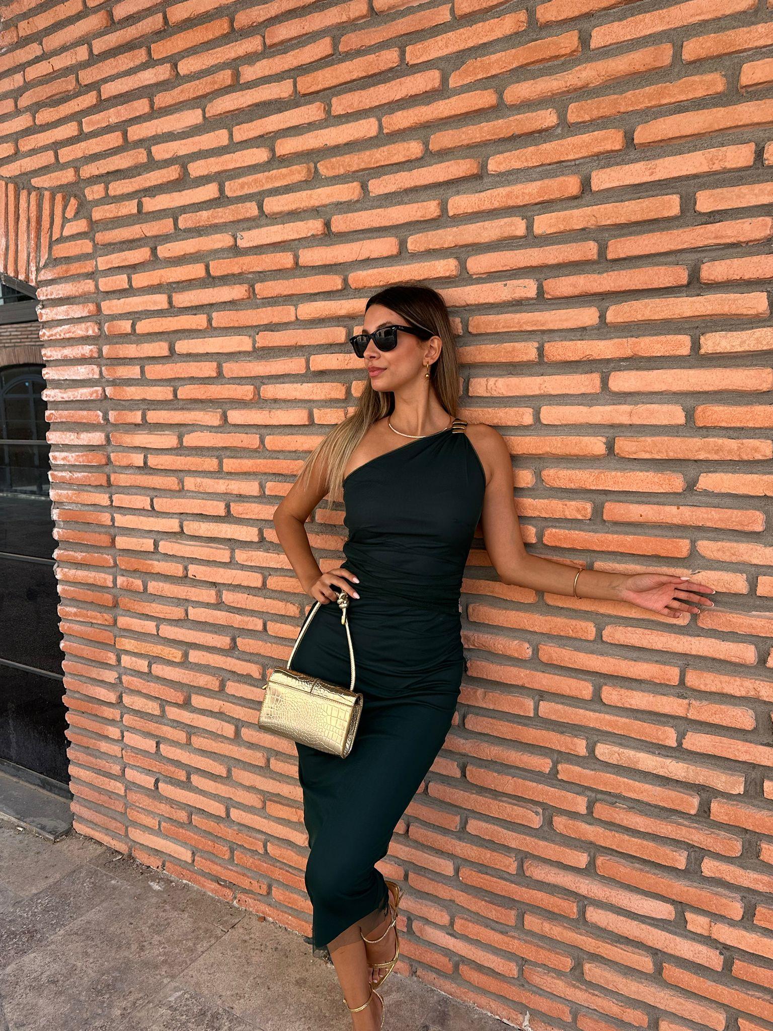 Aleza Tek Kol Yeşil Tül Elbise  0706211104