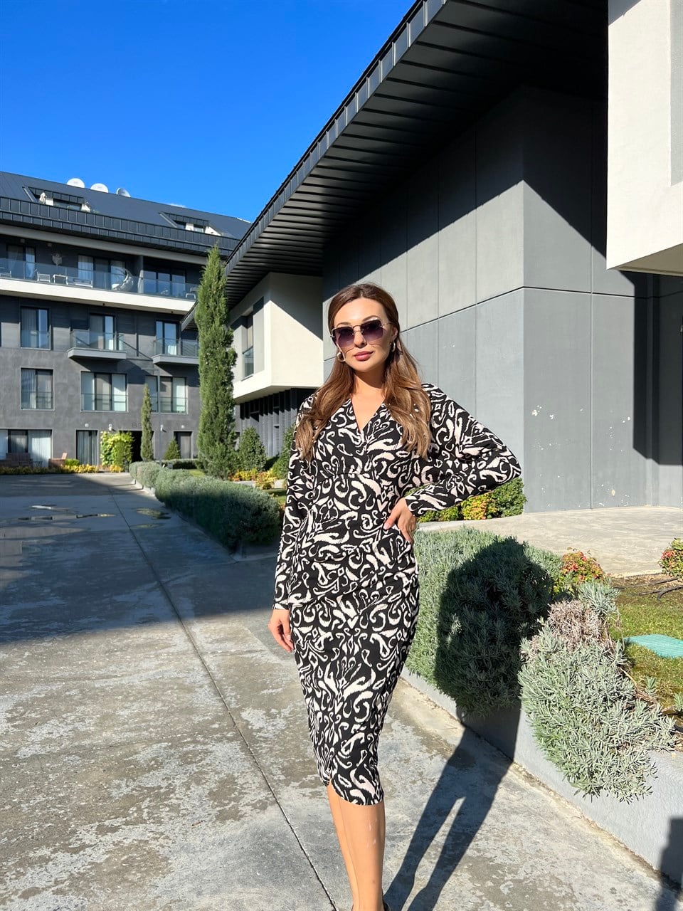 Alfreda Şal Desen Kalem Elbise