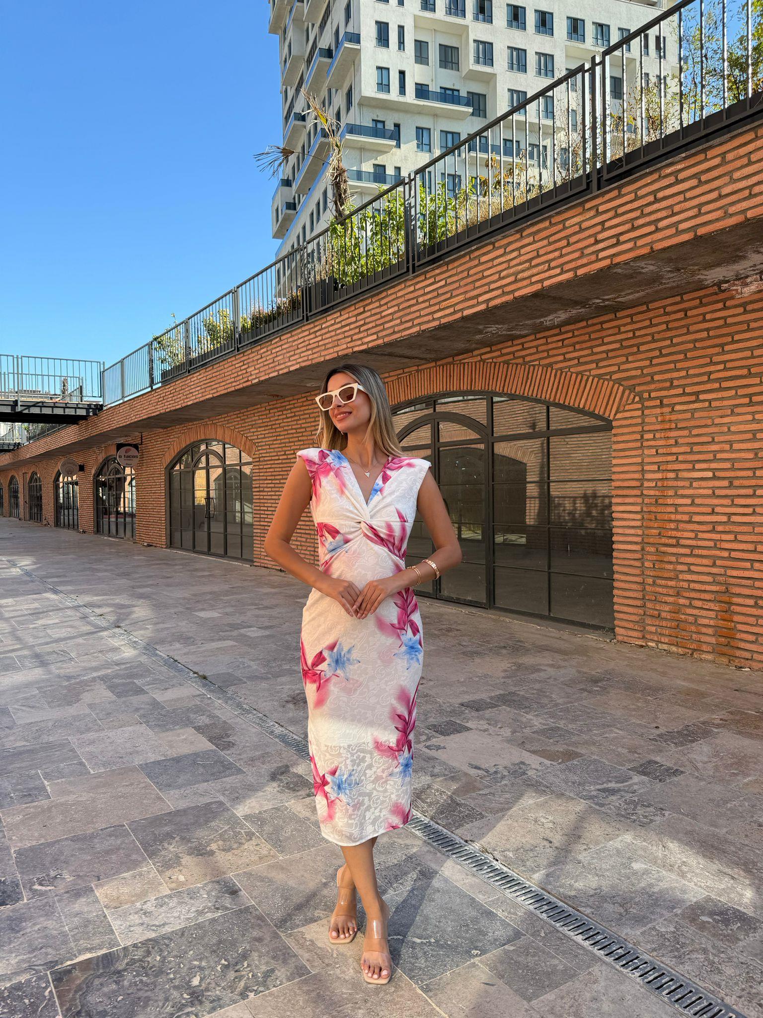Anika Pembe Yapraklı Astarlı Kalem Elbise 070621102