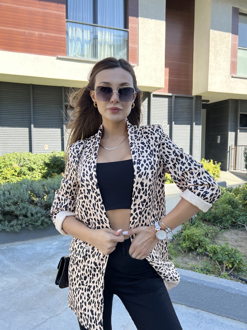 Araminta Tasarım Leopar Desen Blazer Ceket