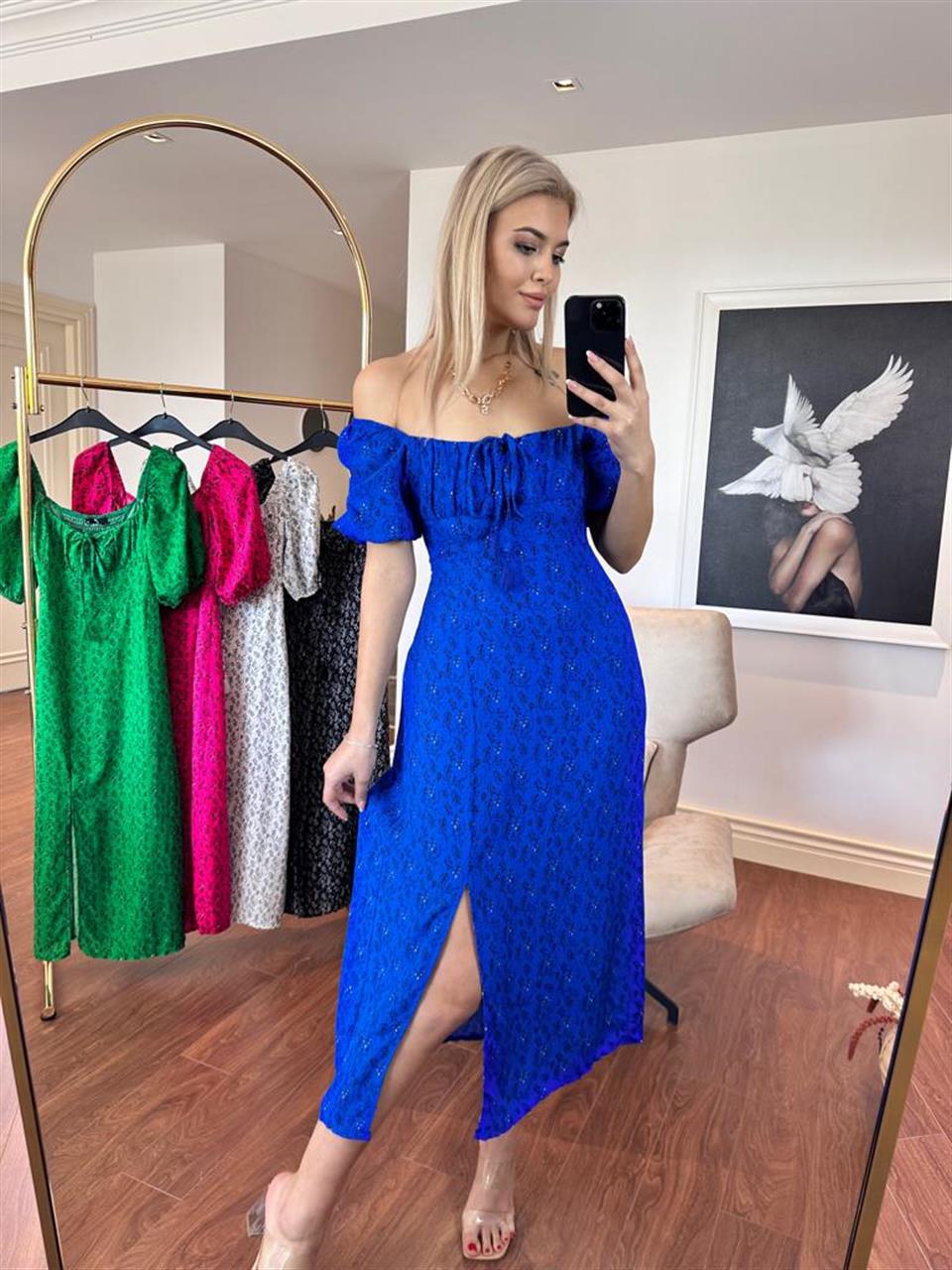 Arora Göğüs Bağcıklı Viskon Elbise Mavi 2904161