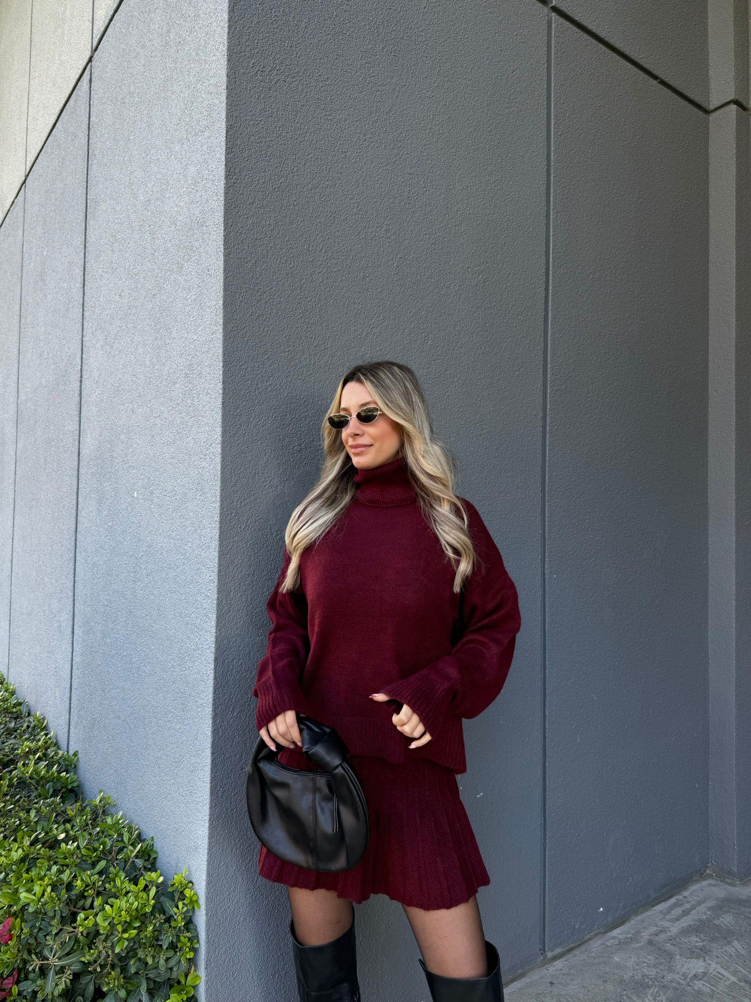 Bordo Pilili Triko Etekli Takım ttkm2095atlt