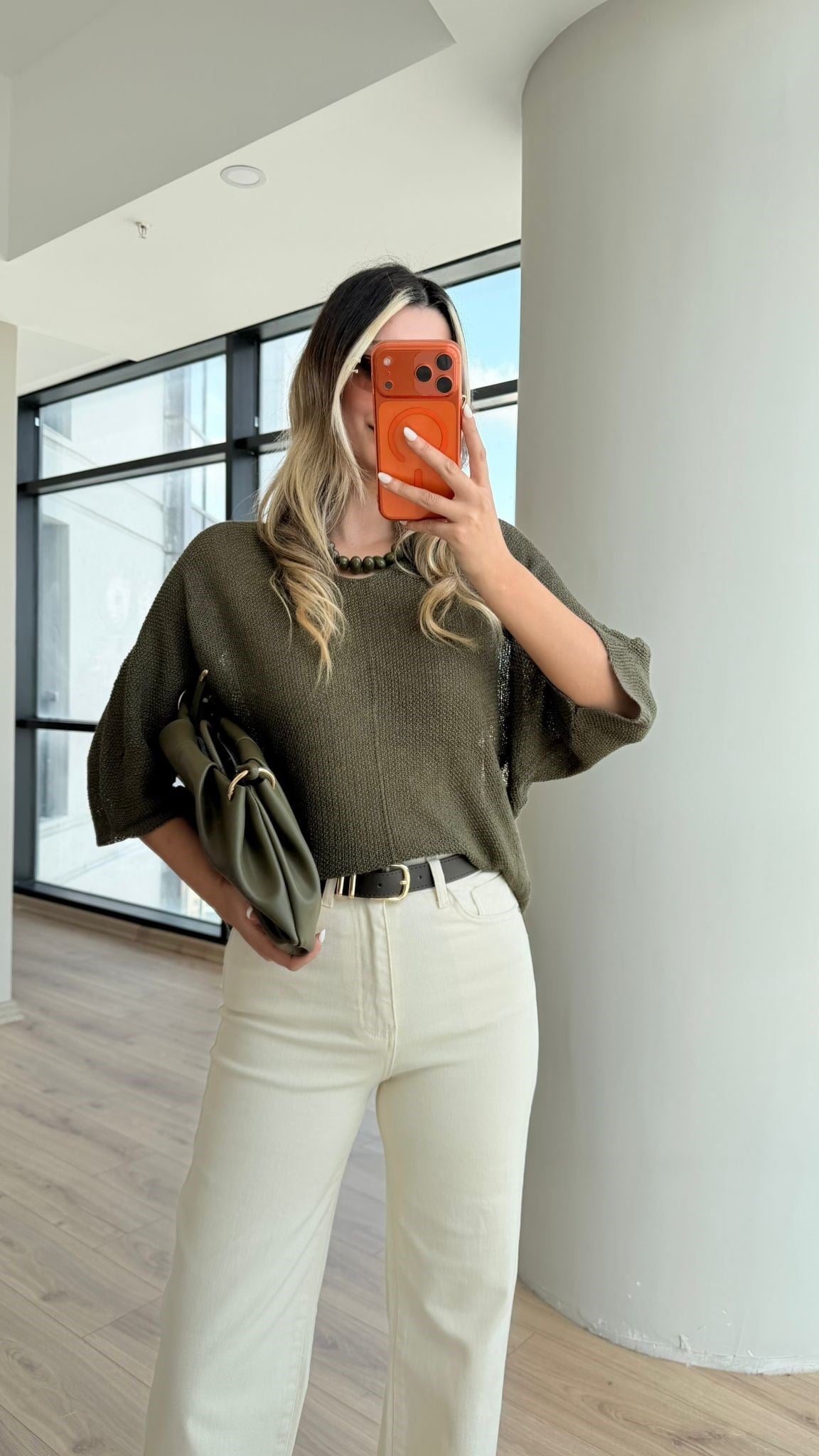 U Yaka Oversize Merserize Triko Haki