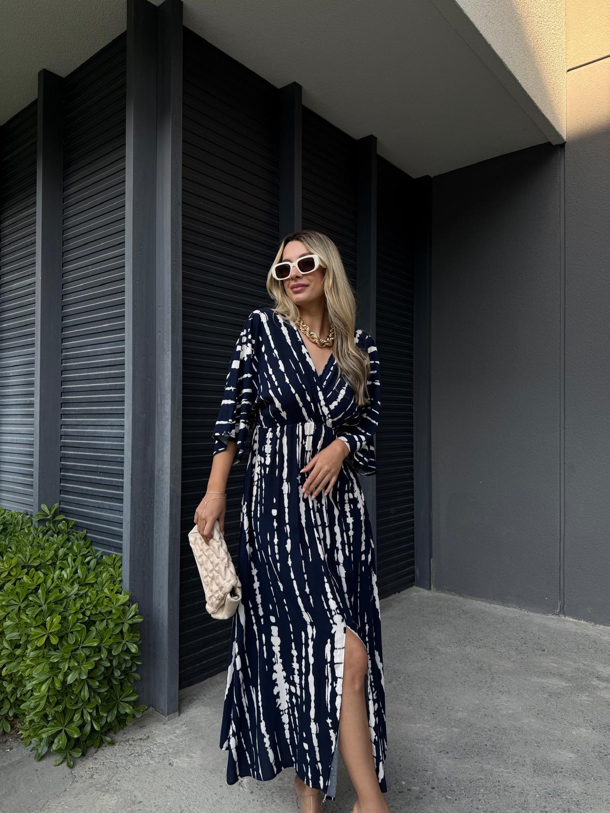 Zenya Rölyef Desen Elbise Lacivert