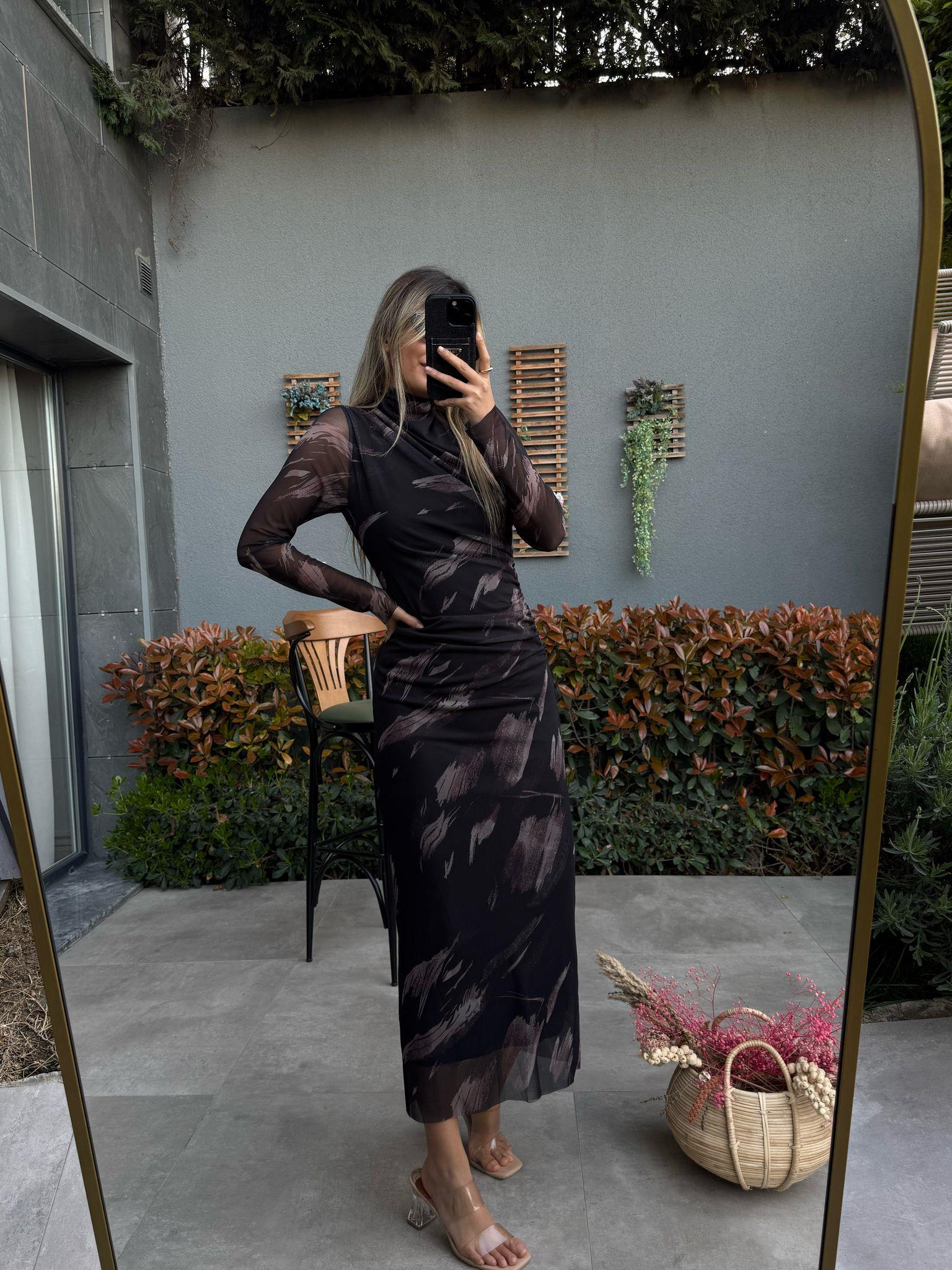 Çapraz Pileli Astarlı Buanno Siyah Elbisekelb2208grs