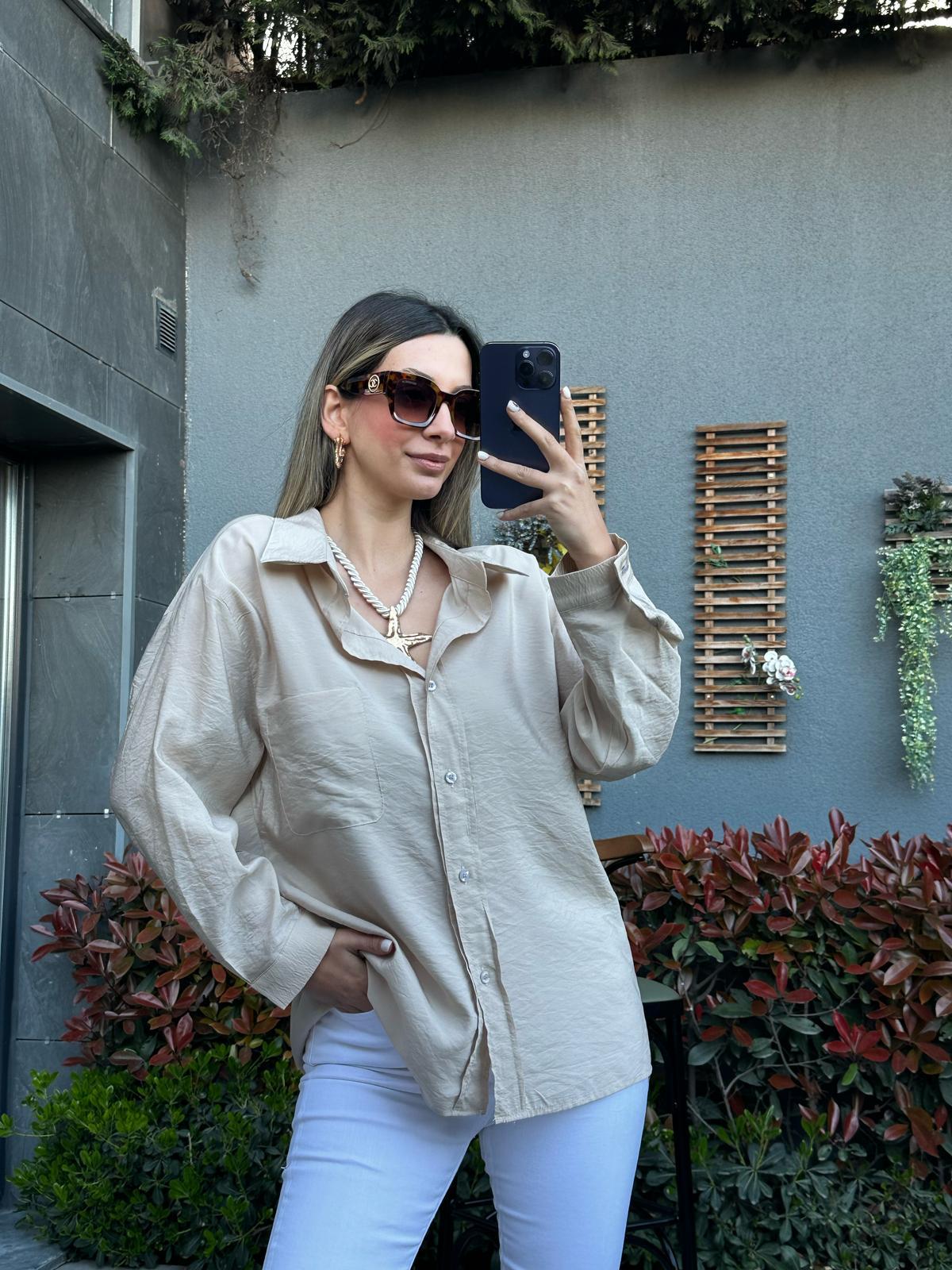 Cepli Oversize Ayrobin Gömlek Kremgmlk2115kd