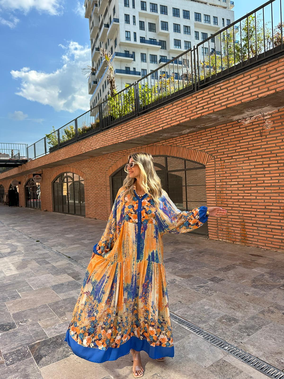 Çiçekli Sarılı Oversize Salaş Elbise 07062153