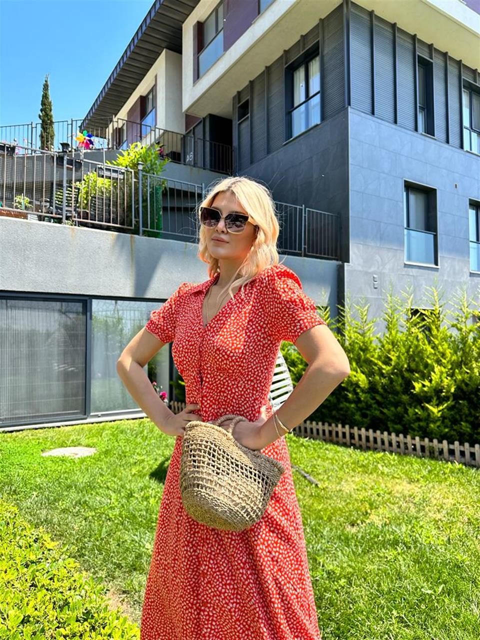 Çıtır Desen Gömlek Elbise Kırmızı 0806266