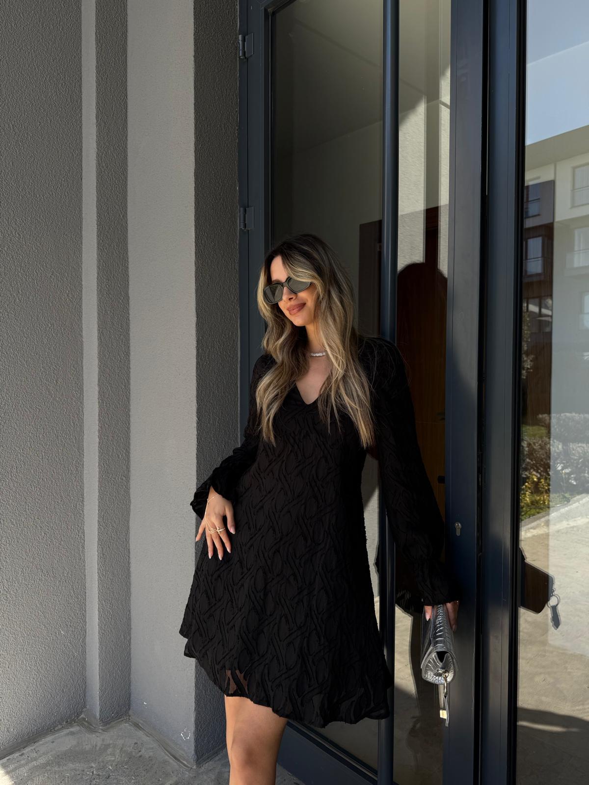 D You Orjinal Marka Kabartma Desenli Siyah Elbiseyelb2146swmn