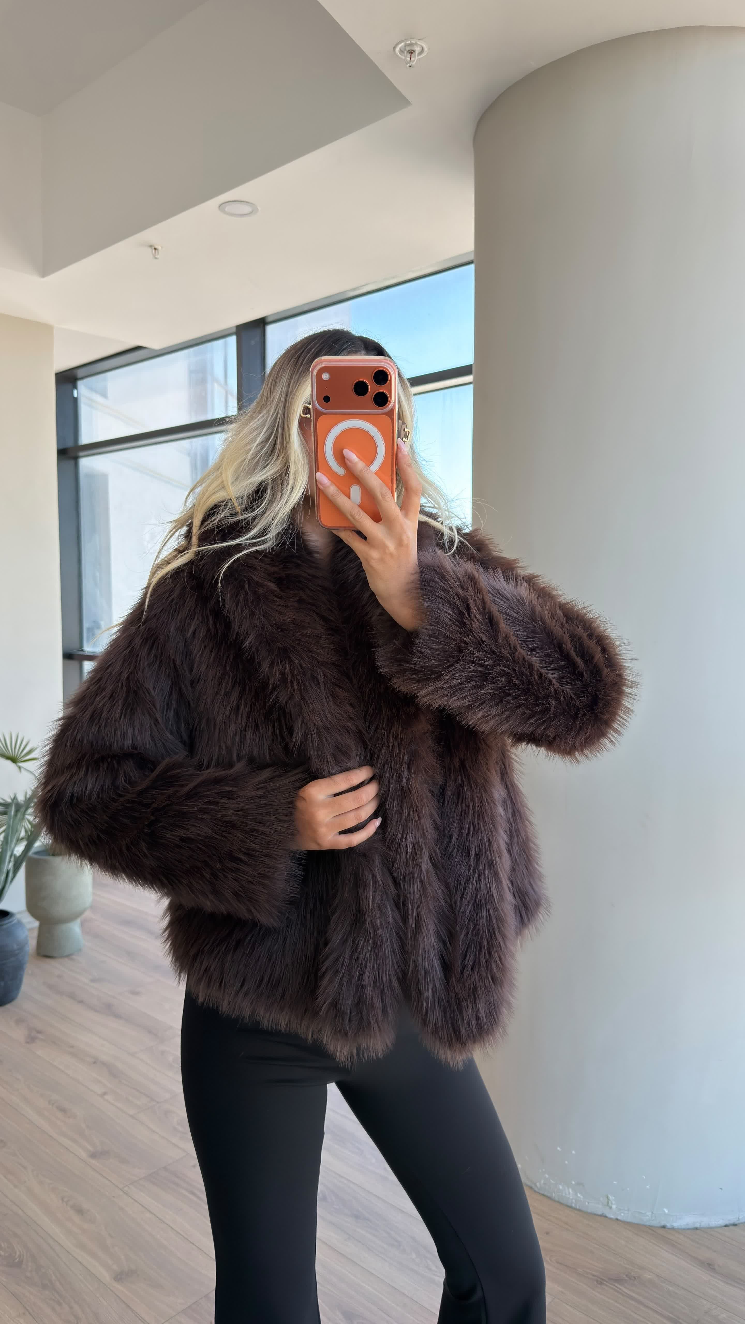 Tilda Şal Yaka Premium Kürk Kahve