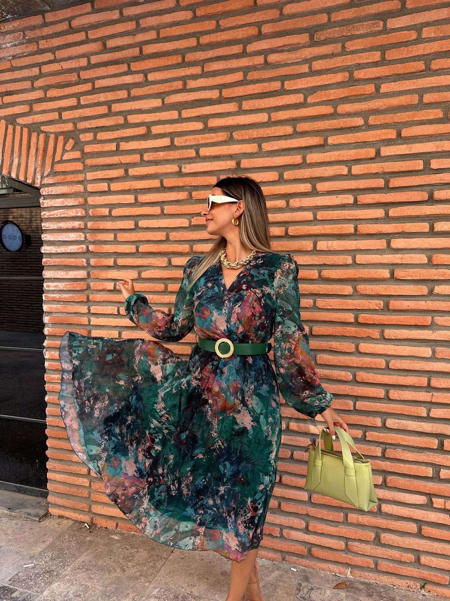 Emina Alaca Desen Şifon Elbise 0706211113