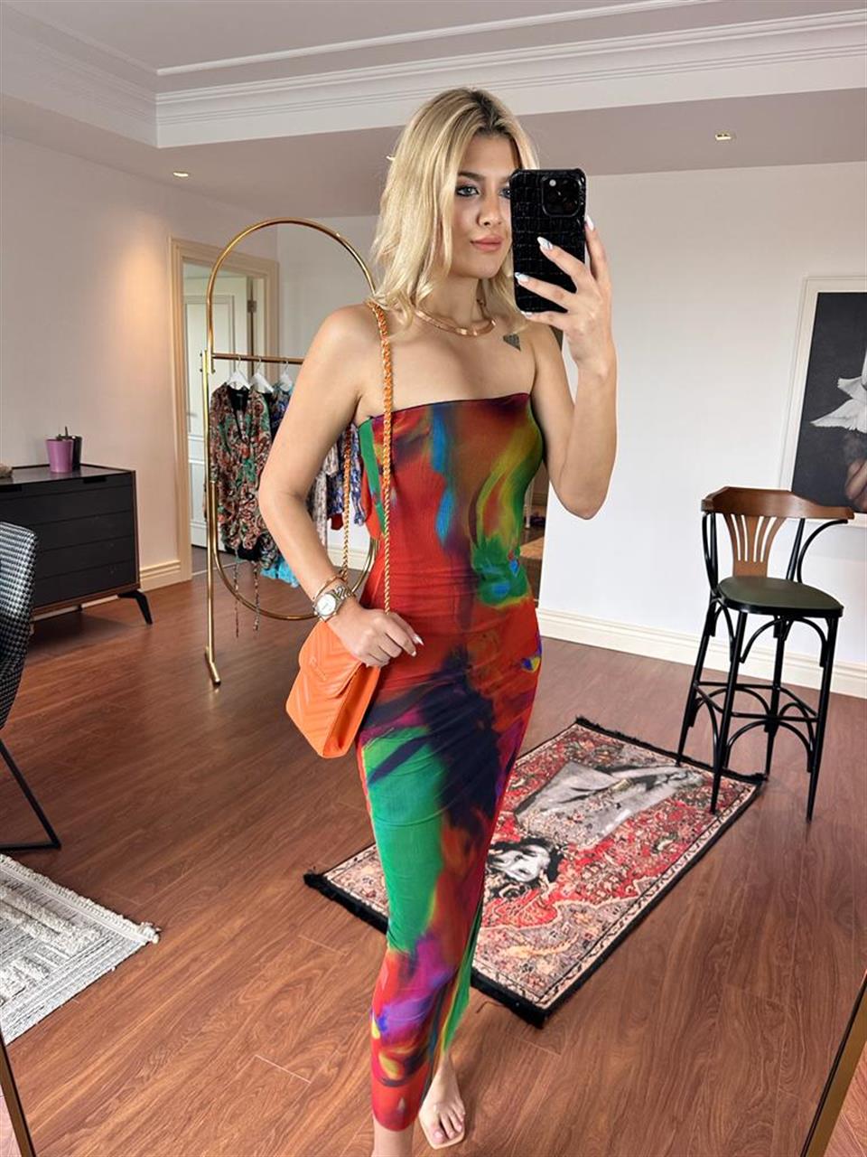 Flu Renkli Marka Model Straplez Tül Elbise 2805246