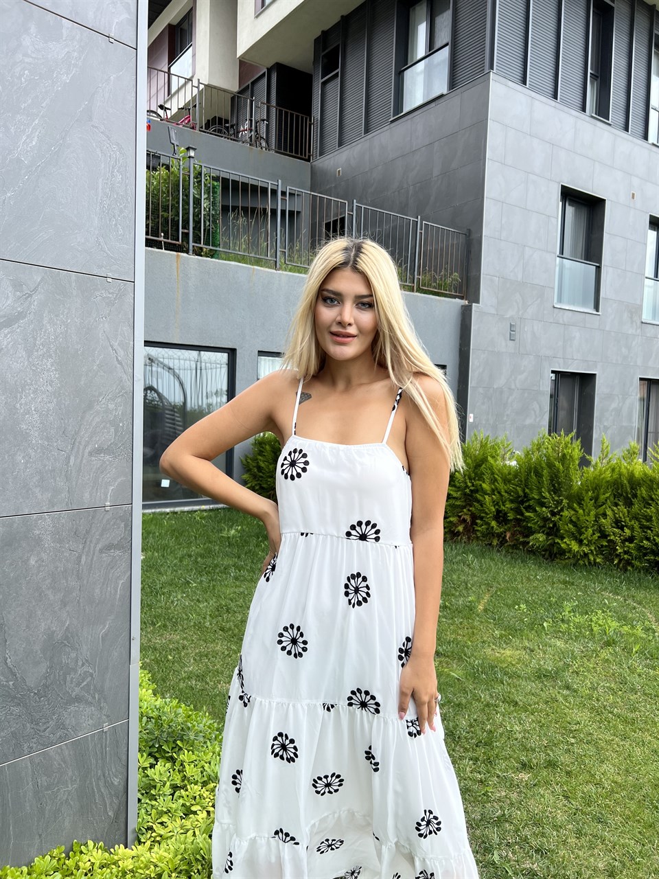 Flush İp Askı Astarlı Şifon Elbise