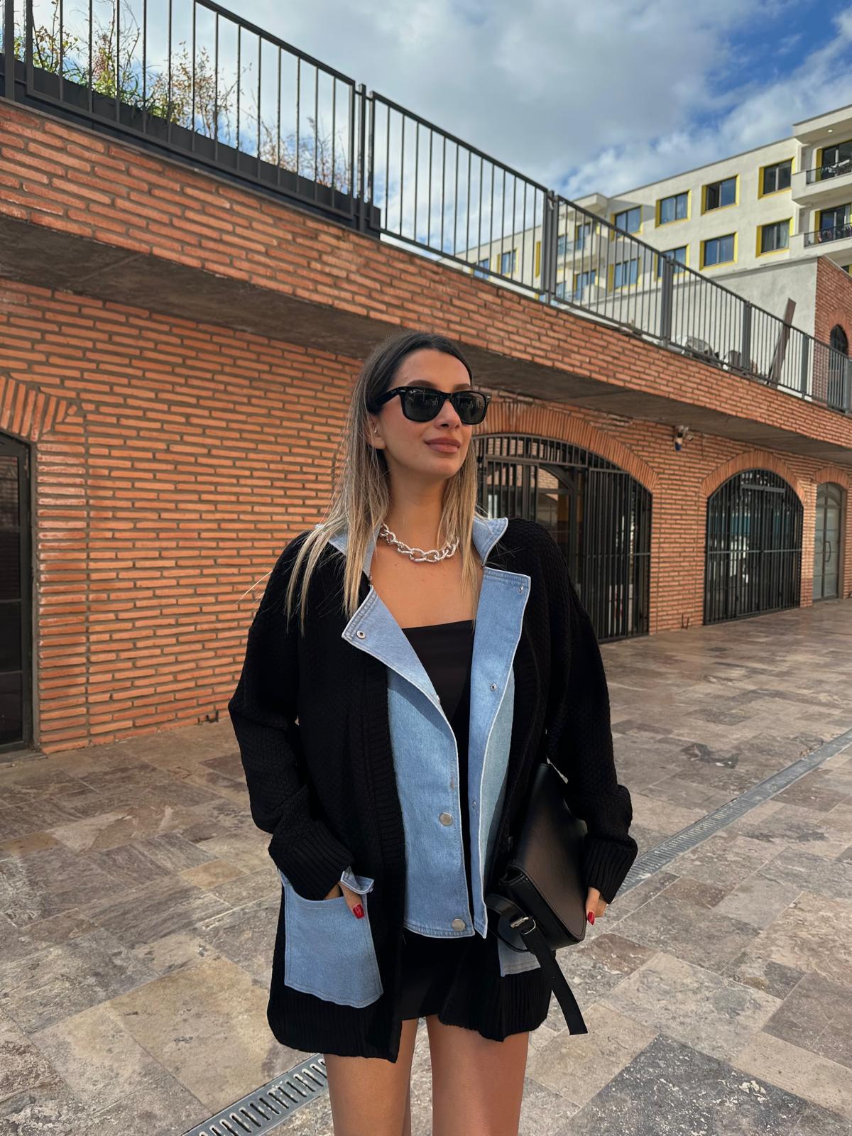 Galia Jean Garnili Hırka Siyah hrk1080rvd