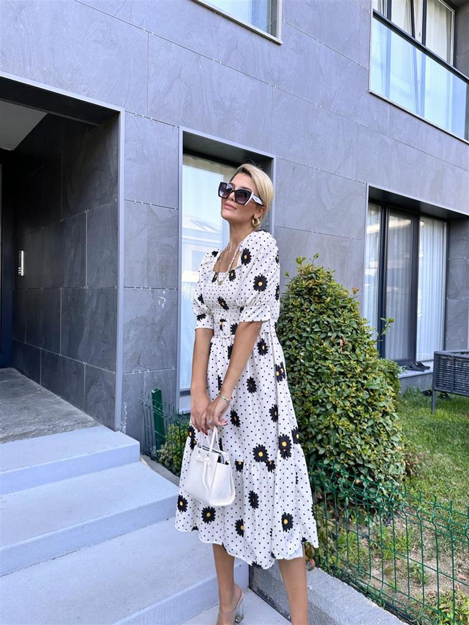 Gipeli Papatya Desen Beyaz Poplin Elbise 1707338
