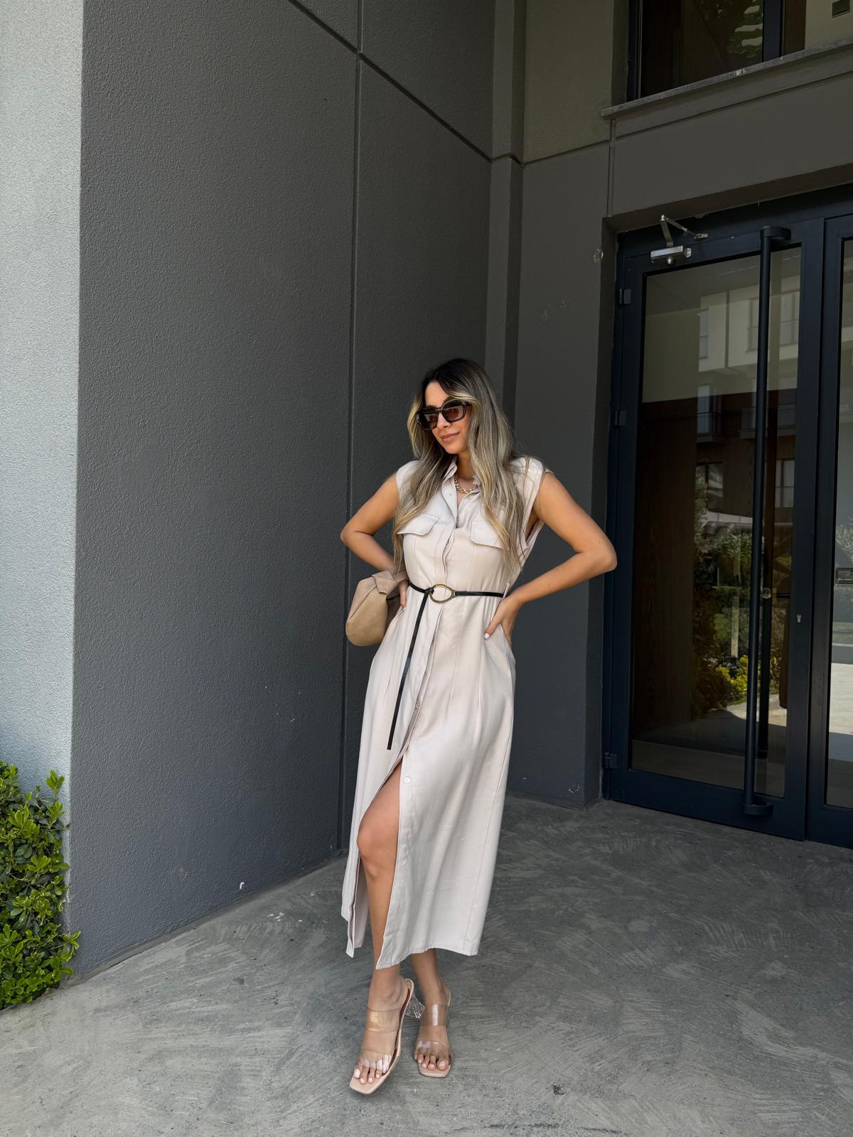 Halka Kemer Tensel Gömlek Elbise Taşyelb3014flw