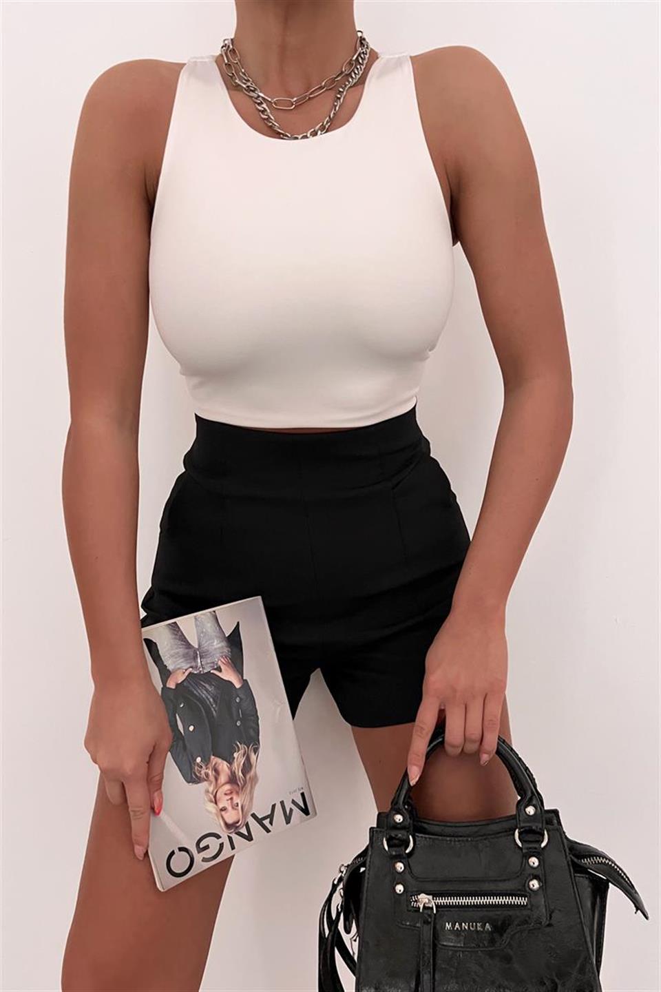Halter Yaka Basic Crop Bluz Beyaz 230262