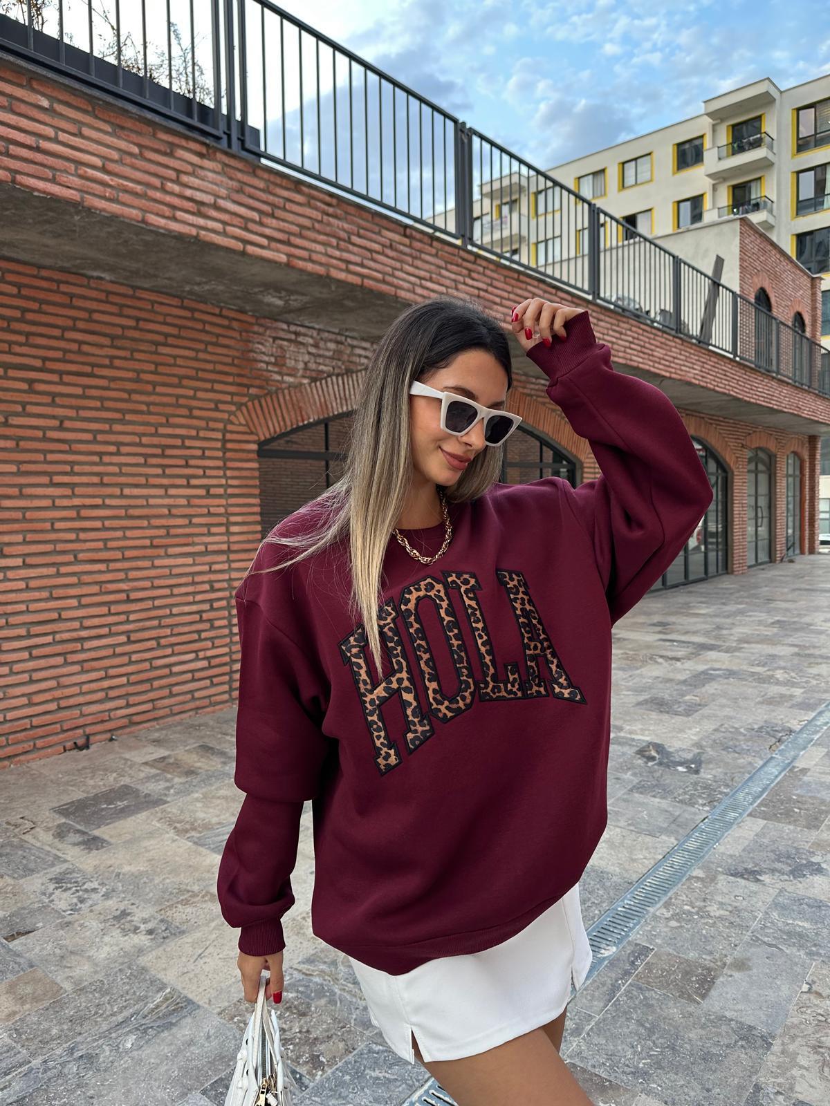 Hola Leopar Desen Bordo Sweat Bordo swt1060htfsn
