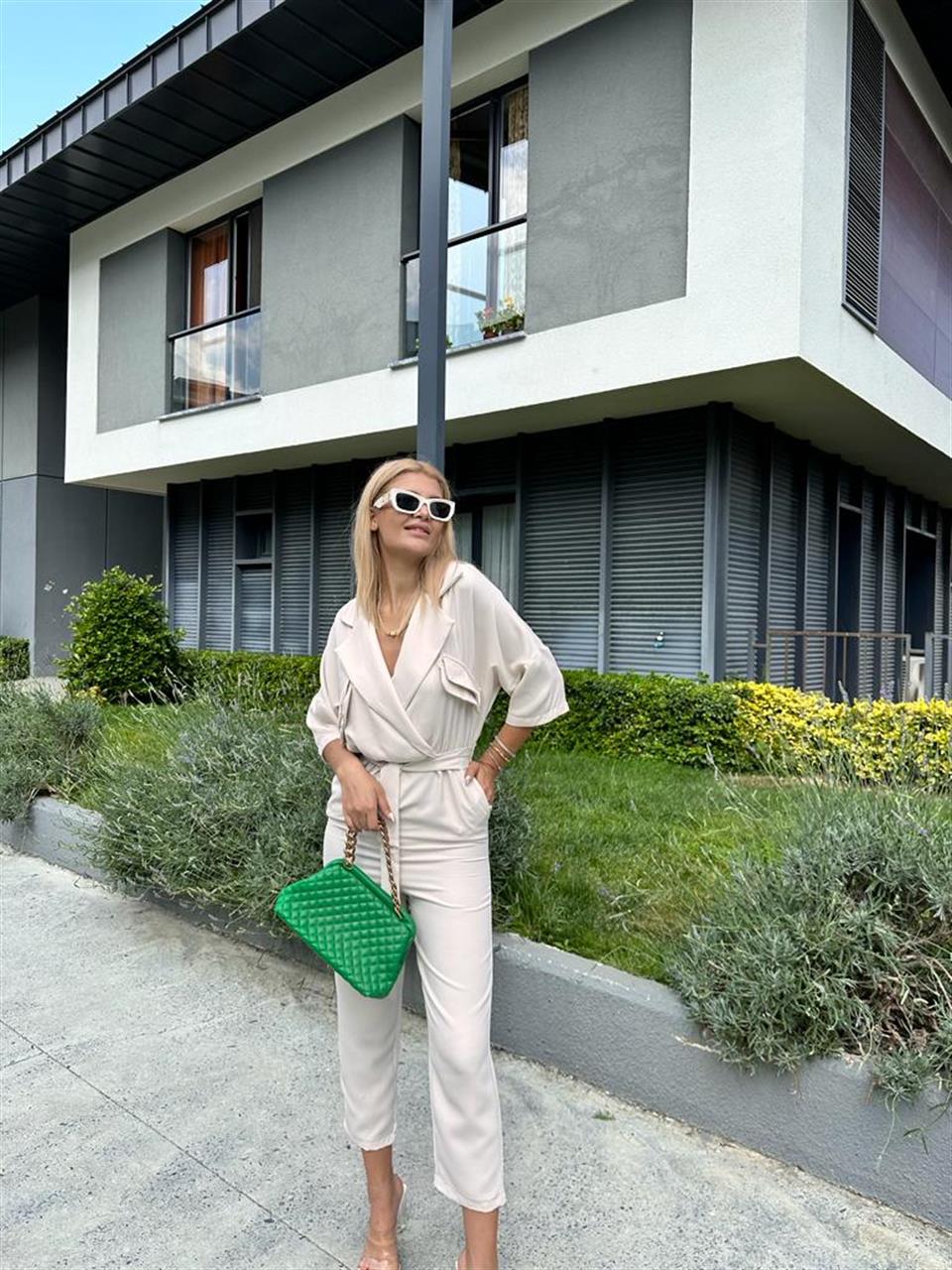 İthal Double Cepli Tulum Krem 1506283