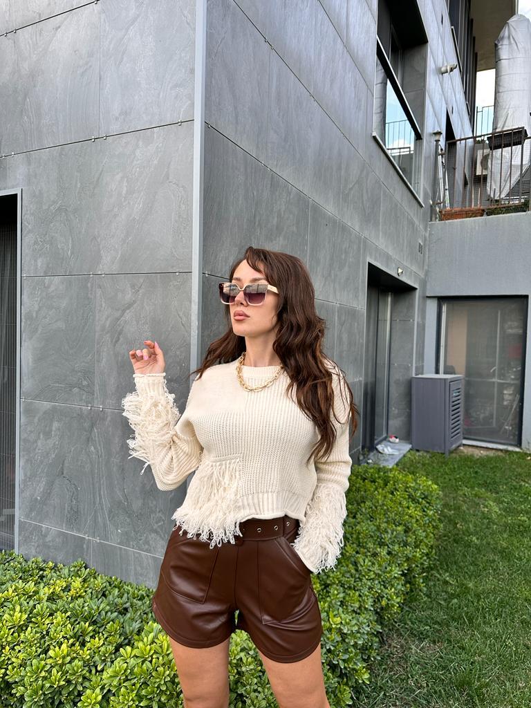 Kol Saçaklı Marka Model Triko Kazak 1707439