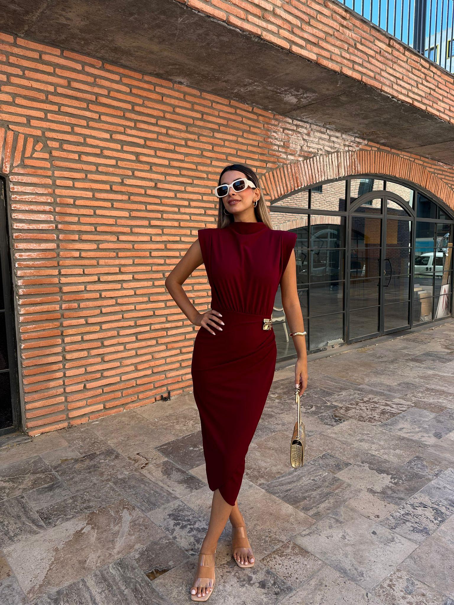 Lelisa Beli Gold Tokalı Bordo Elbise 0706211102