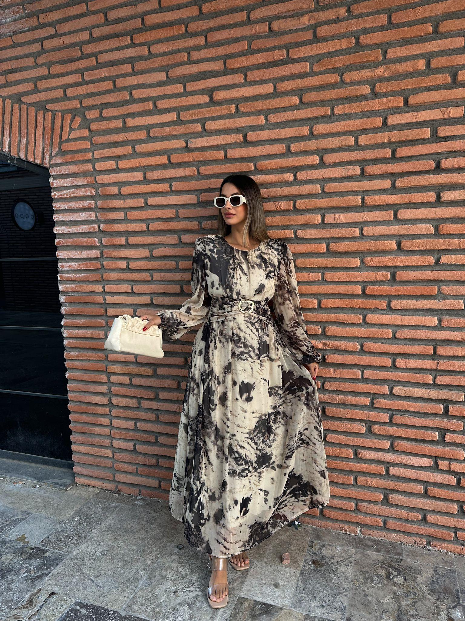 Lenka Alaca Desen  Şifon Elbise  kelb1087ny