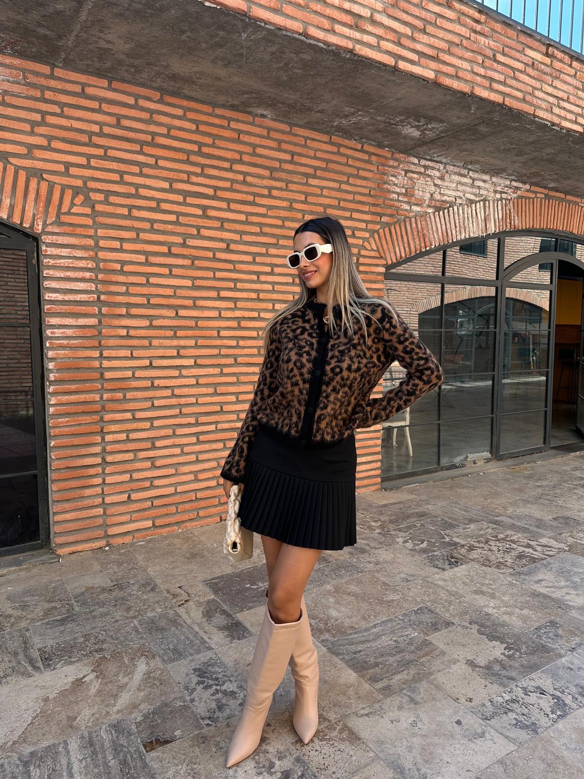 Leopar desen siyah şerit soft hırka hrk001qstyl