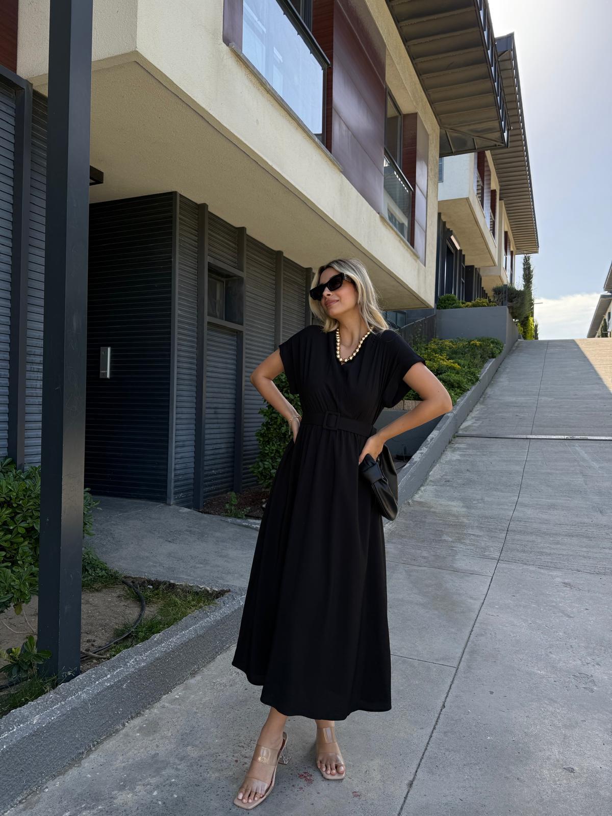 Lola Double Kol Kemerli Astarlı Elbise Siyahyelb2261grs