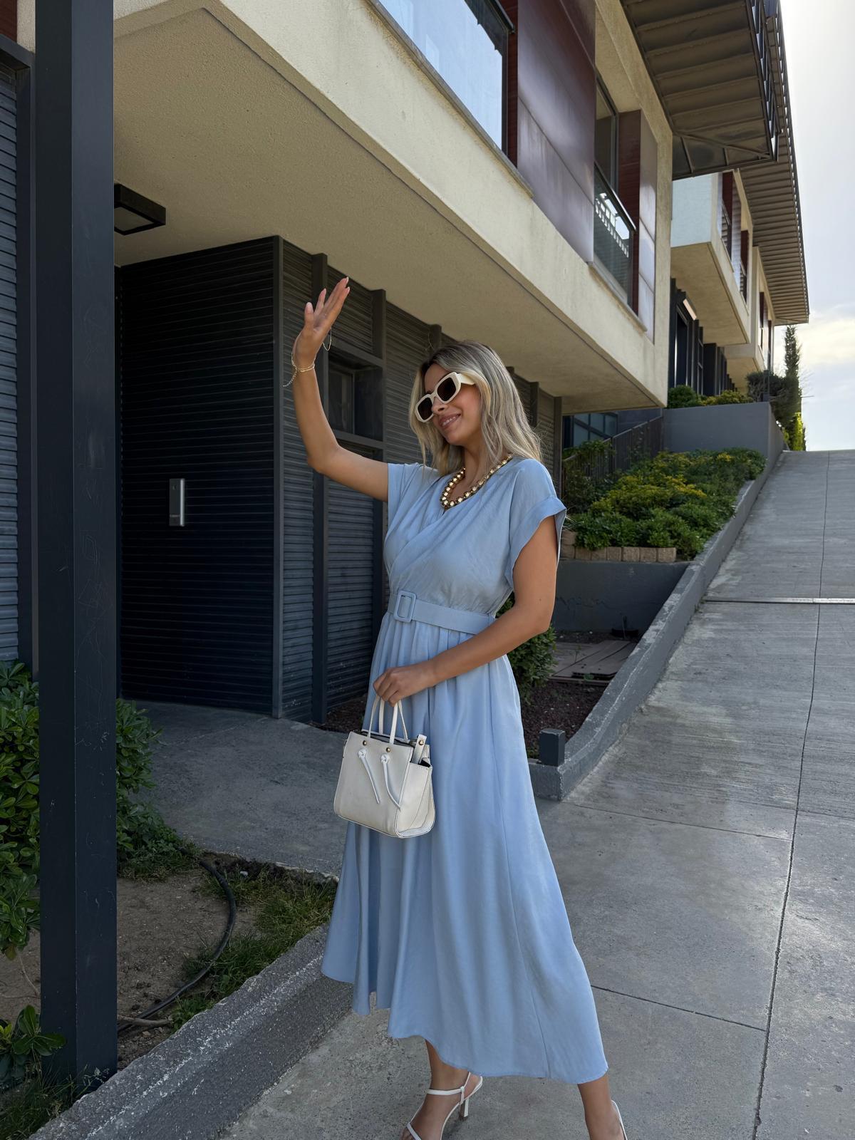 Lola Double Kol Kemerli Astarlı Elbise Bebe Mavisiyelb2261grs