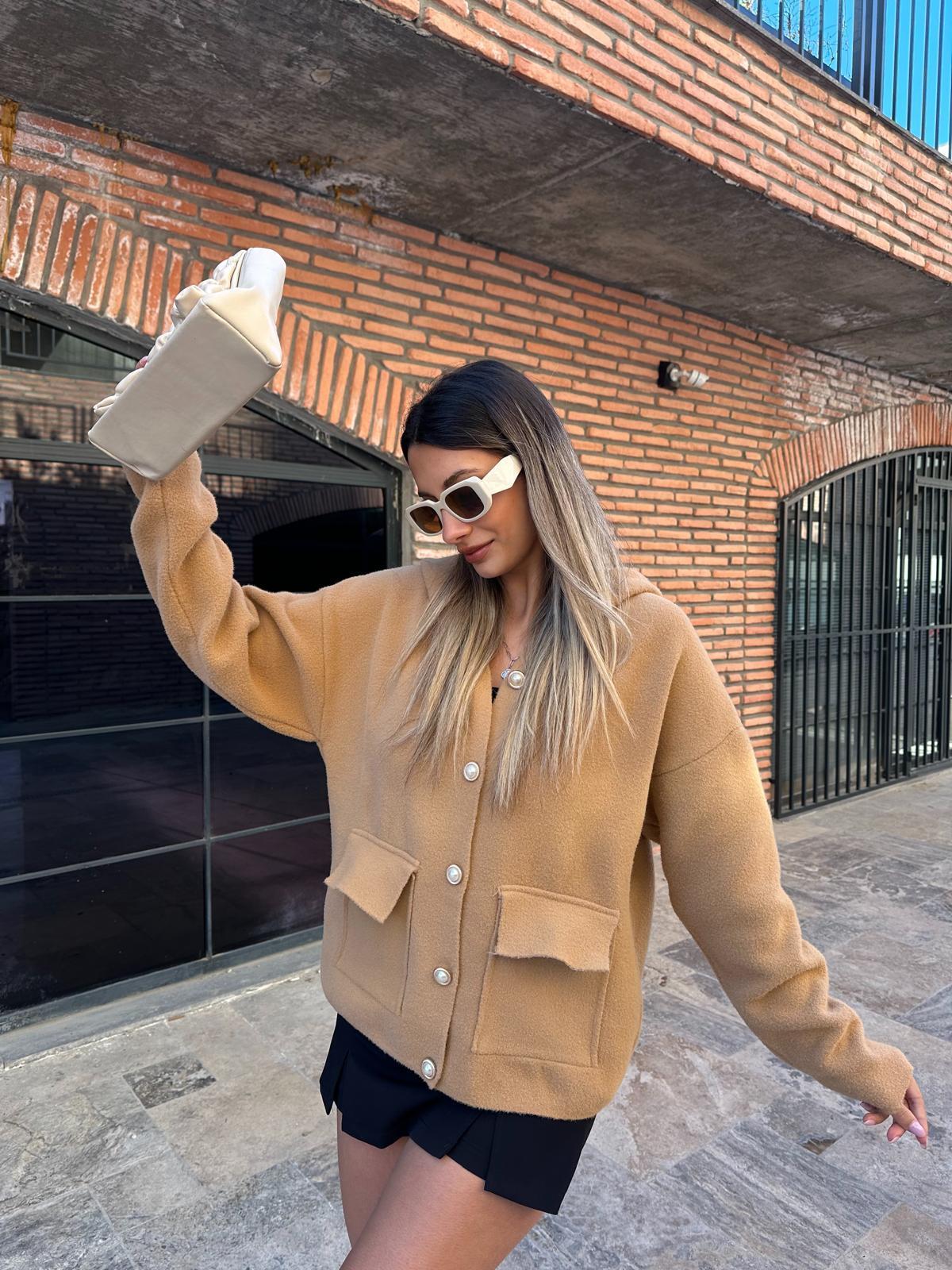 Lovely İnci Düğmeli Soft Hırka Camel hrk2021rvd