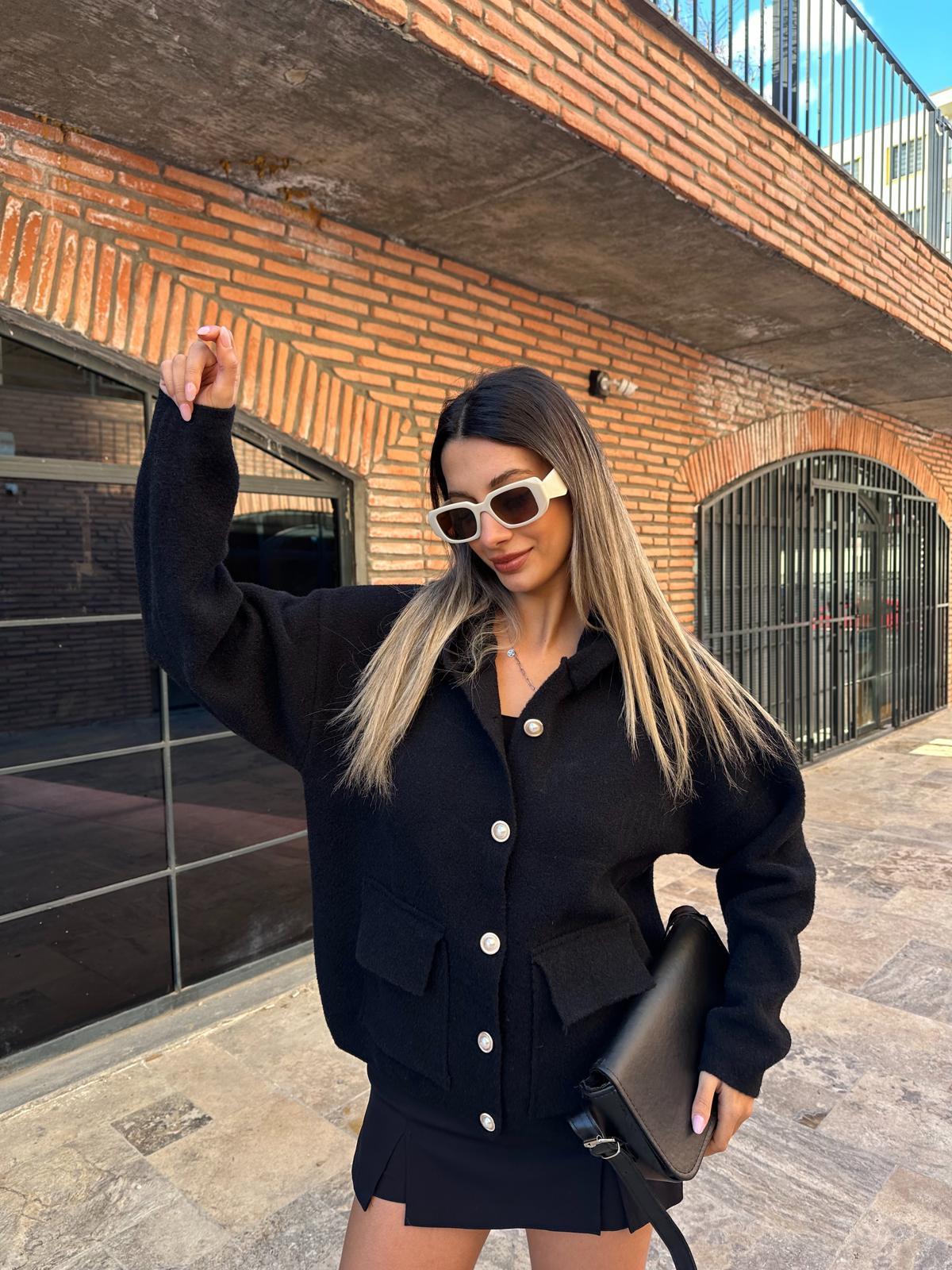 Lovely İnci Düğmeli Soft Hırka Siyah hrk2021rvd