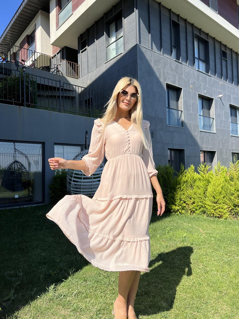 Maria Krınkıl Büzgülü Kum Beji Elbise