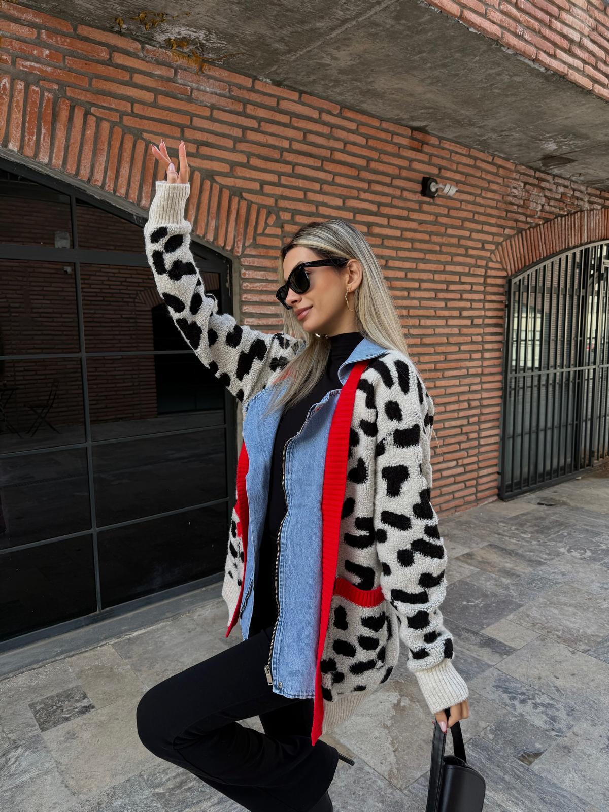 Marka Model Jean Detaylı Leopar Ceket hrk1043rvd